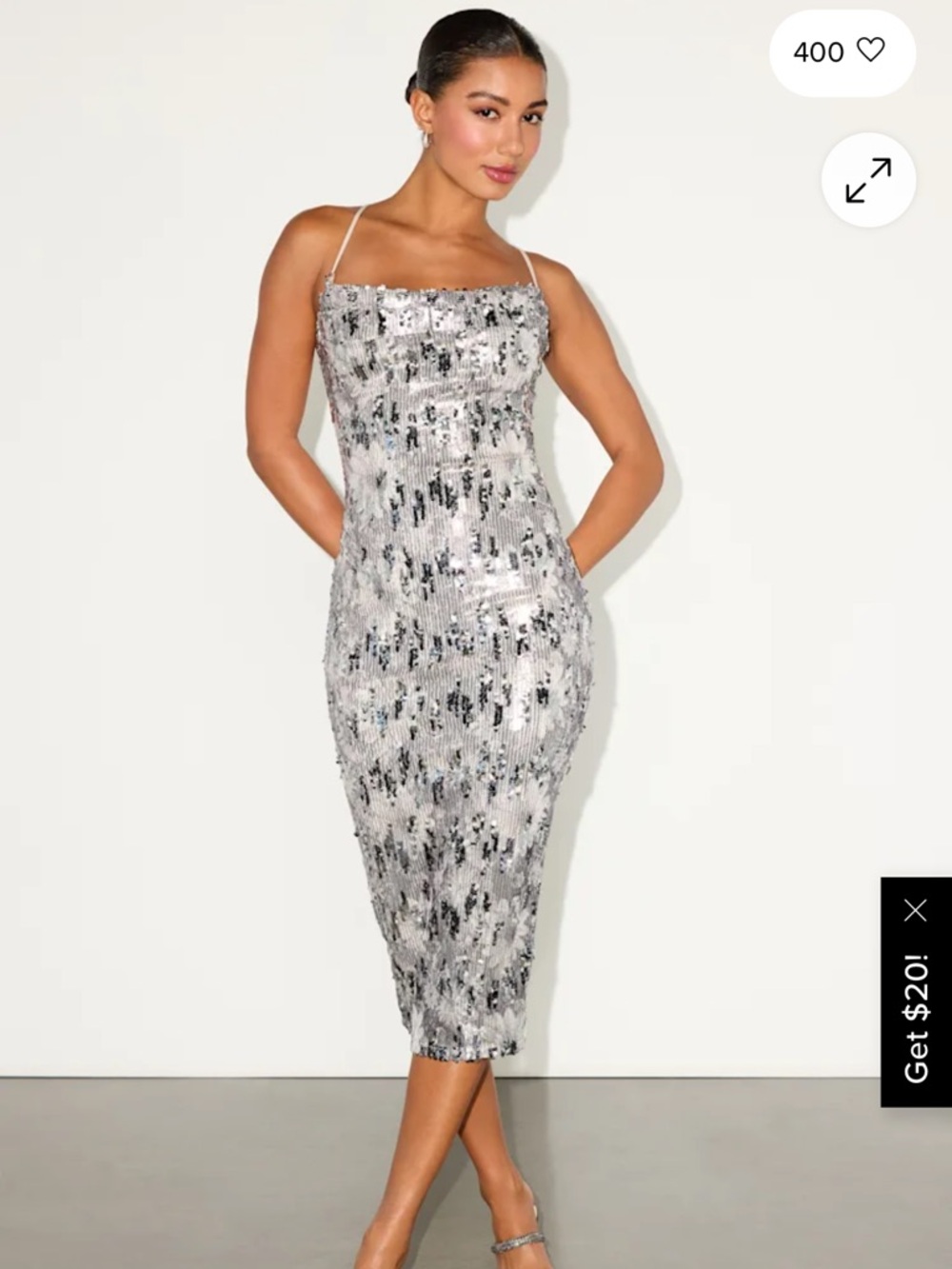 Lulu's Silver Multi Sequin Cowl Neck Midi Dress